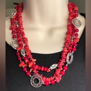 Premier Jewelry - firecracker coral - retired set Premier Designs triple strand
